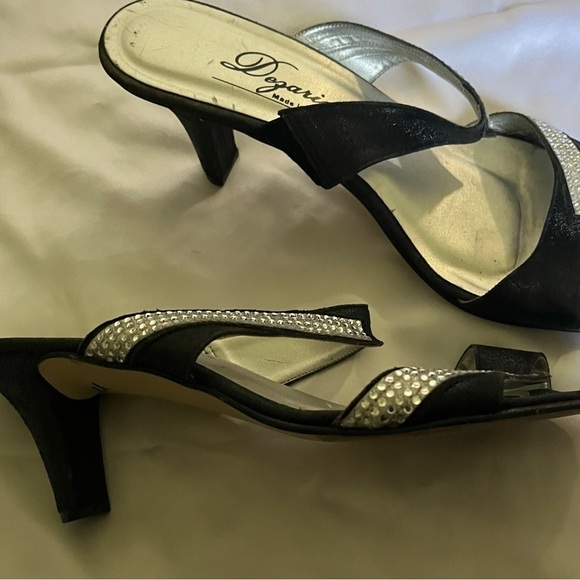 DEZARIO~MULES~ KITTEN HEELS~FAUX DIAMONDS~BLACK~9 - Picture 4 of 6